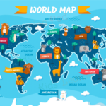 World Map with Animals (Name of Continents and Seas) - Flex Printing